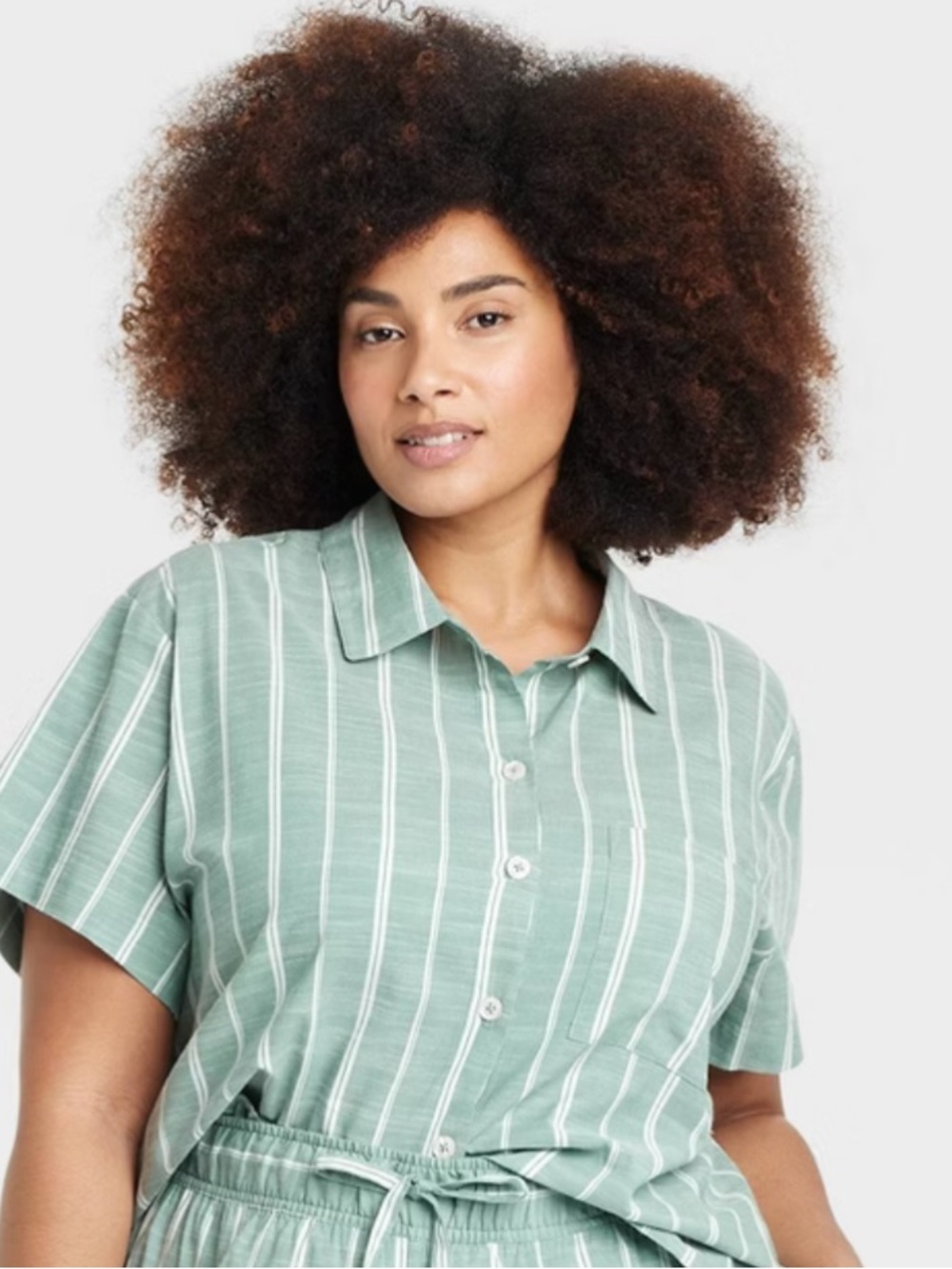 Auden Sage Green Striped Short-Sleeve Button-Down. PJ top only!